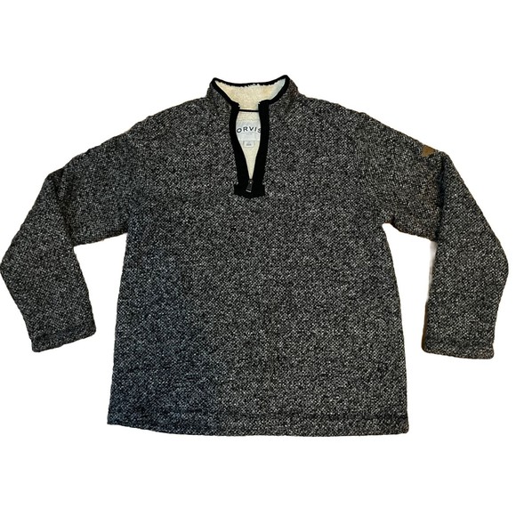 Orvis Sweater Mens Sz L Heather Black Sherpa Lined 1/4 Zip Pullover Mock Neck - Picture 1 of 9